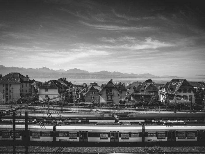 rail train et vue lac